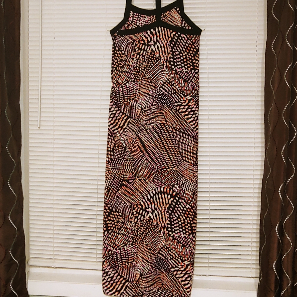 Fabletics Black and Pink Patterned Maxi Dress